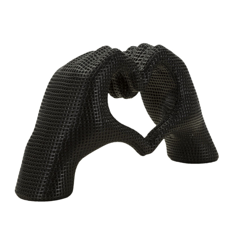 Sculpture déco moderne Mains Coeur 25 cm Résine Noir Brillant Lover 