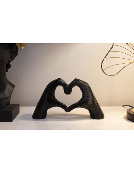 Sculpture déco moderne Mains Coeur 25 cm Résine Noir Brillant Lover 