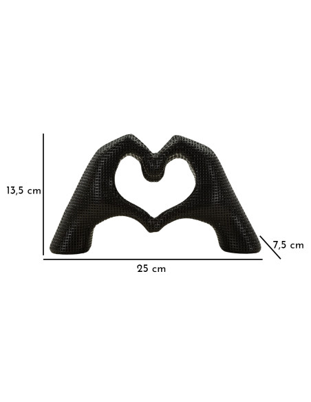 Sculpture déco moderne Mains Coeur 25 cm Résine Noir Brillant Lover 