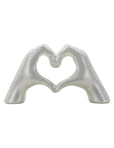 Sculpture déco moderne Mains Coeur 25 cm Résine Argenté Brillant Lover 