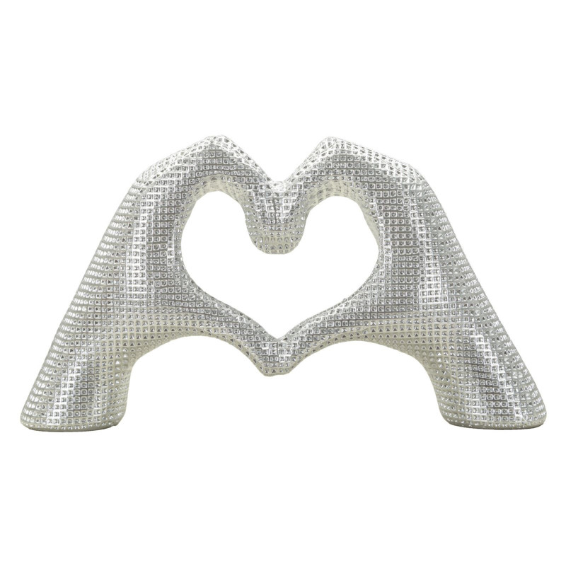 Sculpture déco moderne Mains Coeur 25 cm Résine Argenté Brillant Lover 