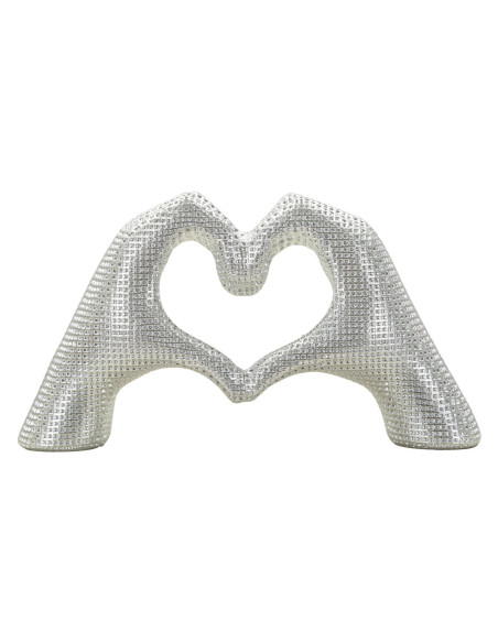Sculpture déco moderne Mains Coeur 25 cm Résine Argenté Brillant Lover 