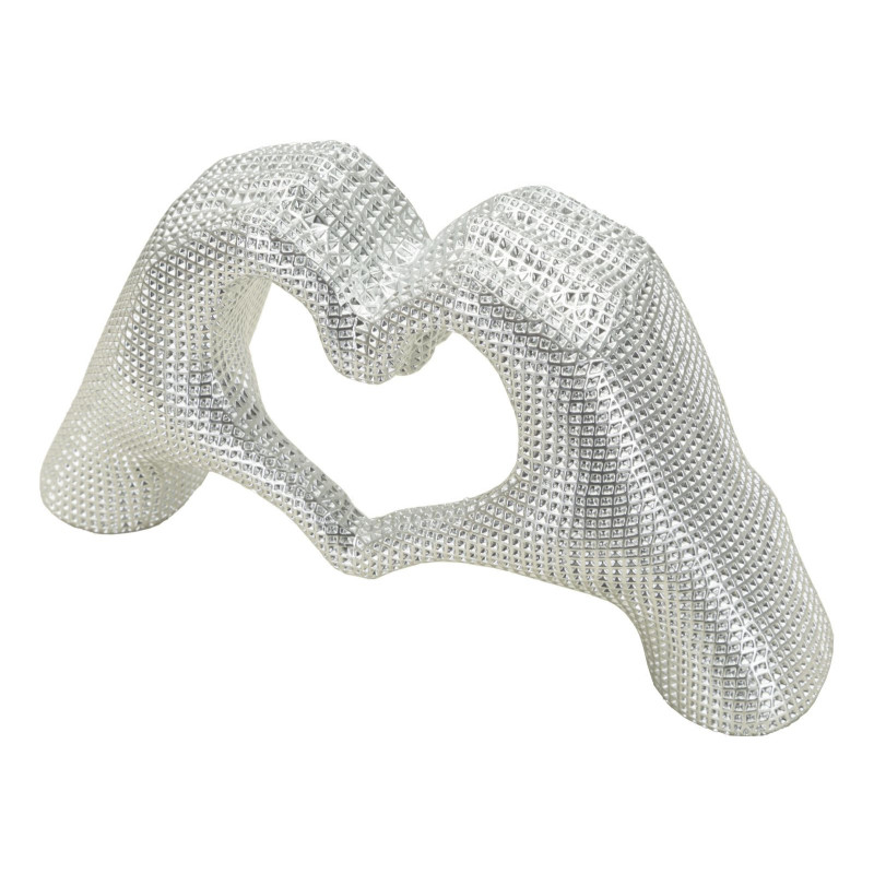 Sculpture déco moderne Mains Coeur 25 cm Résine Argenté Brillant Lover 