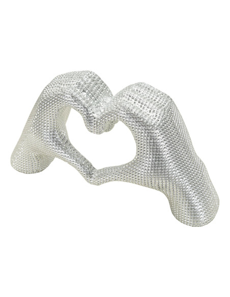 Sculpture déco moderne Mains Coeur 25 cm Résine Argenté Brillant Lover 