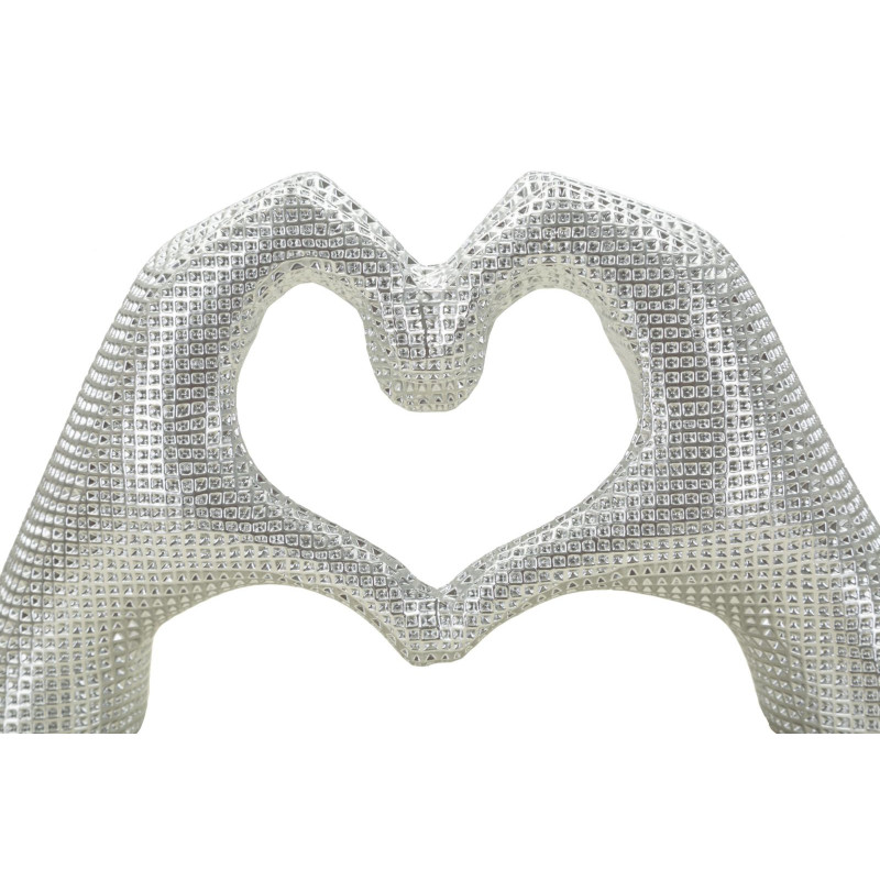 Sculpture déco moderne Mains Coeur 25 cm Résine Argenté Brillant Lover 