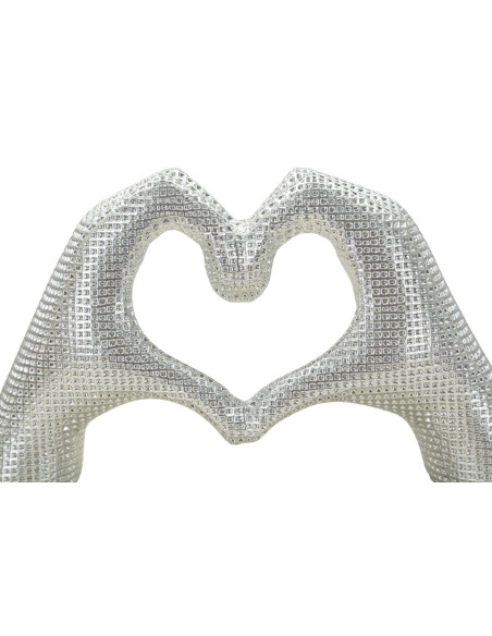 Sculpture déco moderne Mains Coeur 25 cm Résine Argenté Brillant Lover 