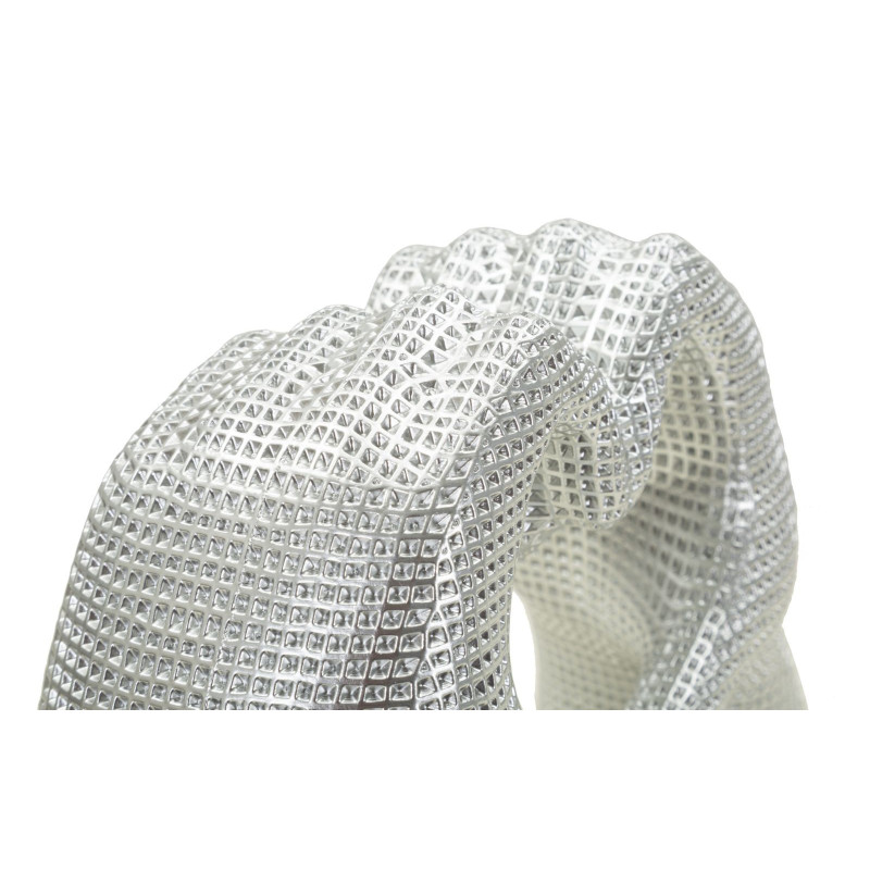 Sculpture déco moderne Mains Coeur 25 cm Résine Argenté Brillant Lover 