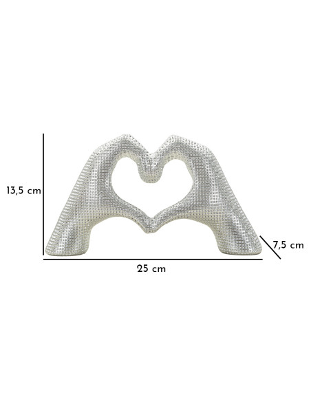 Sculpture déco moderne Mains Coeur 25 cm Résine Argenté Brillant Lover 