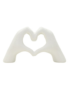 Sculpture déco moderne Mains Coeur 25 cm Résine Blanc Brillant Lover 
