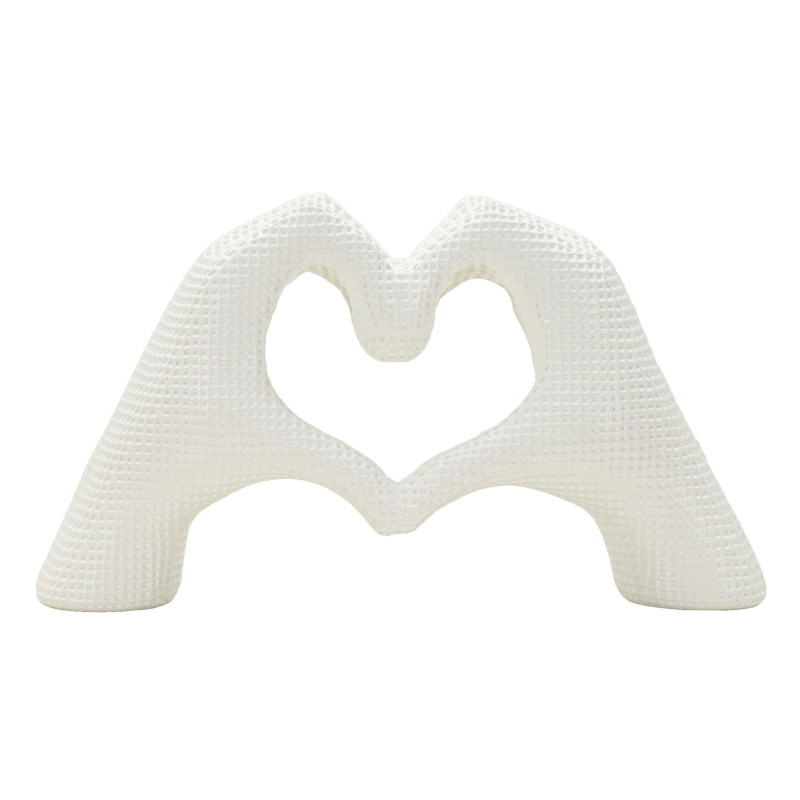 Sculpture déco moderne Mains Coeur 25 cm Résine Blanc Brillant Lover 