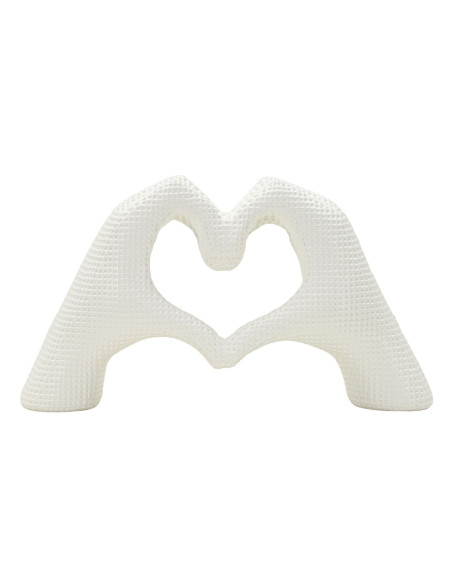 Sculpture déco moderne Mains Coeur 25 cm Résine Blanc Brillant Lover 