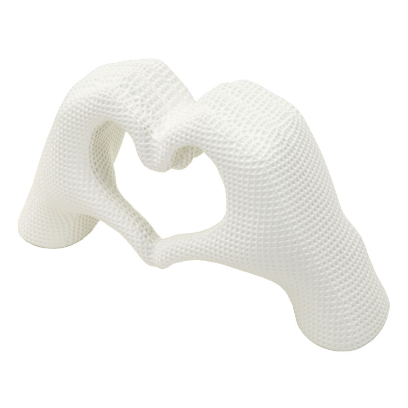 Sculpture déco moderne Mains Coeur 25 cm Résine Blanc Brillant Lover 
