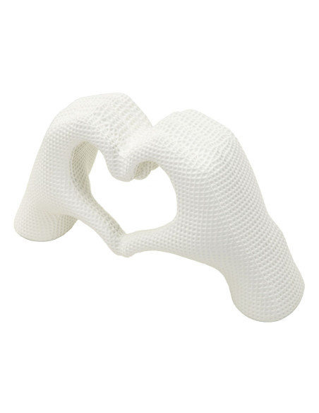 Sculpture déco moderne Mains Coeur 25 cm Résine Blanc Brillant Lover 