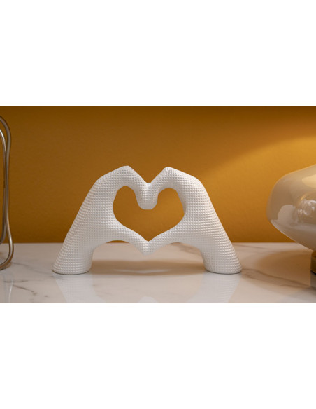 Sculpture déco moderne Mains Coeur 25 cm Résine Blanc Brillant Lover 