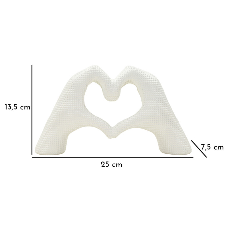 Sculpture déco moderne Mains Coeur 25 cm Résine Blanc Brillant Lover 