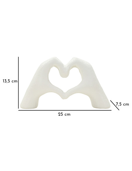 Sculpture déco moderne Mains Coeur 25 cm Résine Blanc Brillant Lover 