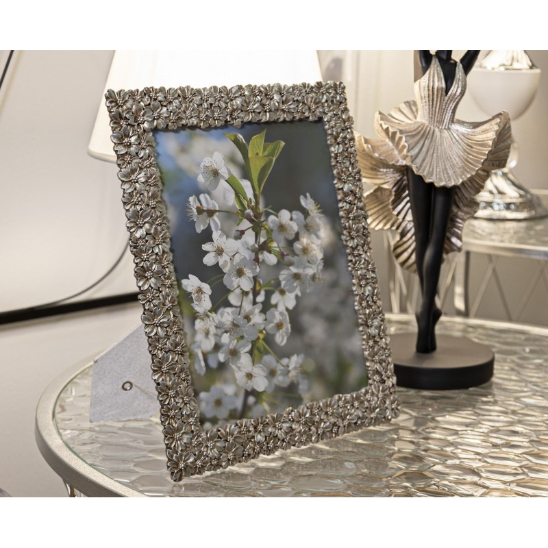 Grand Cadre photo baroque Fleurs & Volutes pour photo 20x25 Résine Argenté Flowy Mauro Ferretti - 5