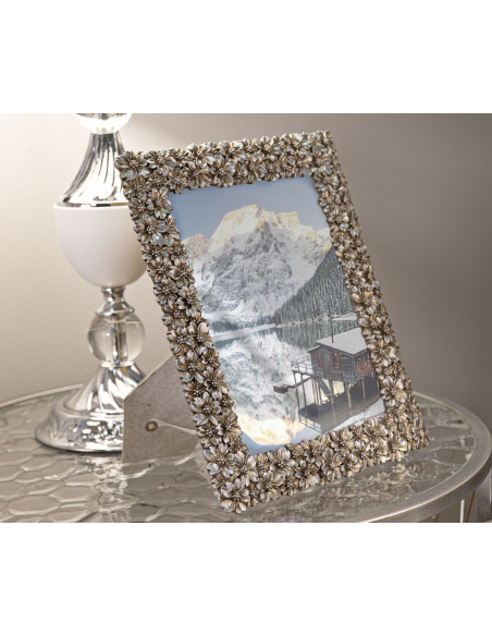 Cadre photo baroque Fleurs pour photo 15x20 Résine Argenté Flowy Mauro Ferretti - 5