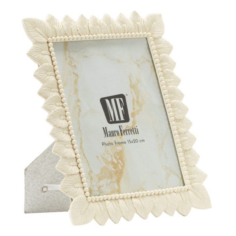 Cadre photo nature chic Feuilles pour photo 15x20 Résine Blanc crème Leaffy 