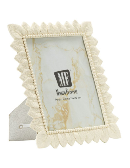 Cadre photo nature chic Feuilles pour photo 15x20 Résine Blanc crème Leaffy 