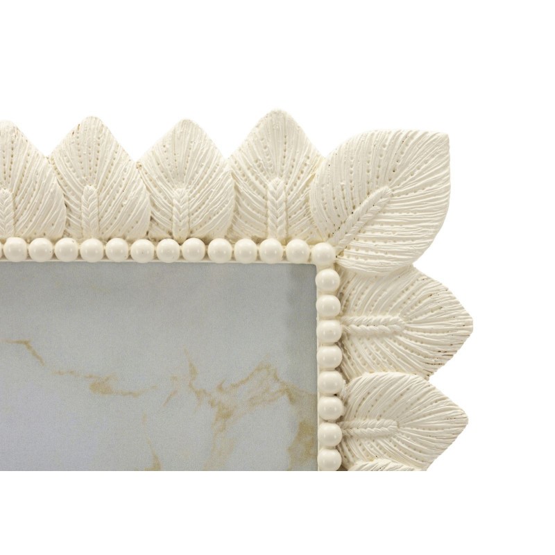 Cadre photo nature chic Feuilles pour photo 15x20 Résine Blanc crème Leaffy 