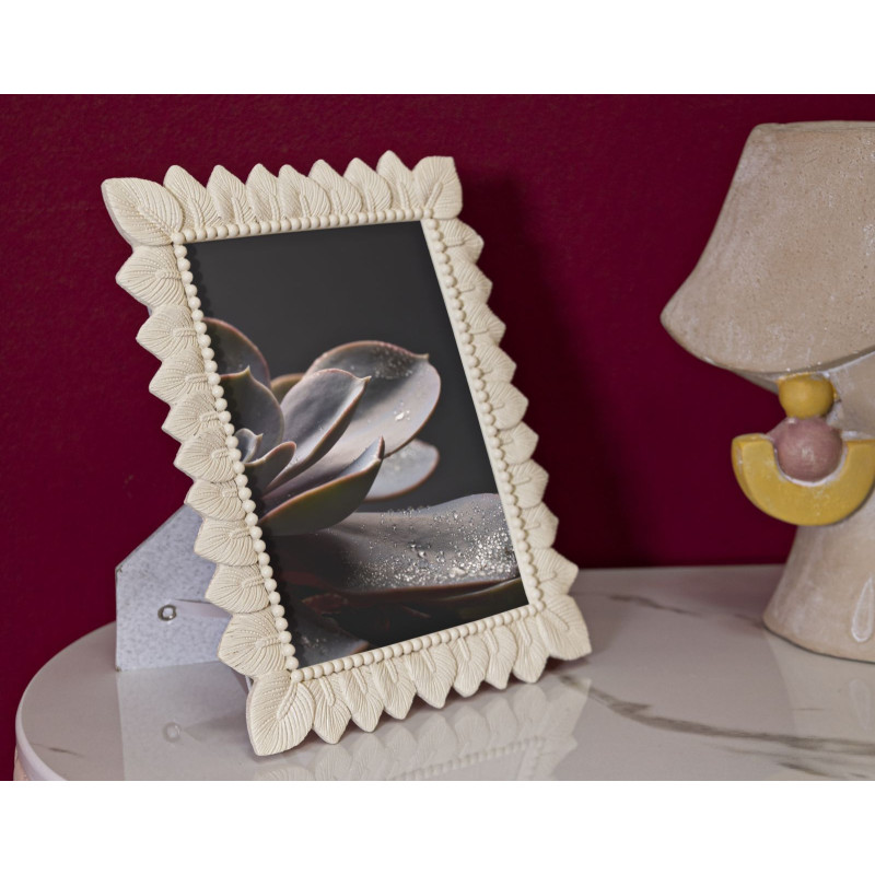 Cadre photo nature chic Feuilles pour photo 15x20 Résine Blanc crème Leaffy 