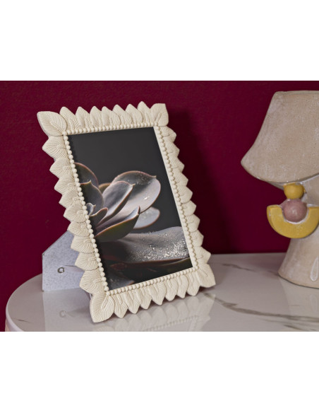 Cadre photo nature chic Feuilles pour photo 15x20 Résine Blanc crème Leaffy 