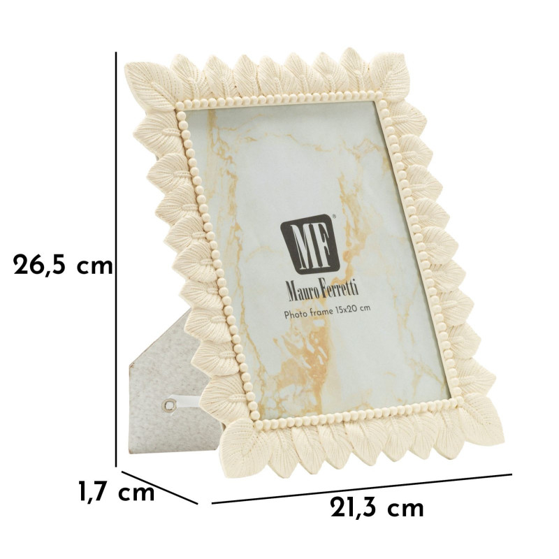 Cadre photo nature chic Feuilles pour photo 15x20 Résine Blanc crème Leaffy 