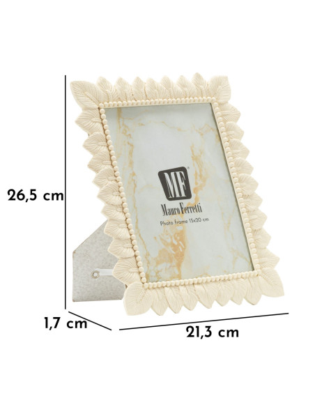Cadre photo nature chic Feuilles pour photo 15x20 Résine Blanc crème Leaffy 