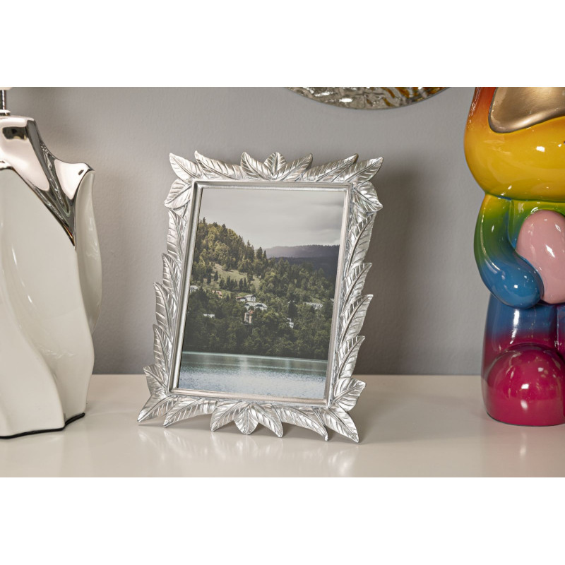 Cadre photo style tropical Feuilles pour photo 15x20 Résine Argenté Leavy 