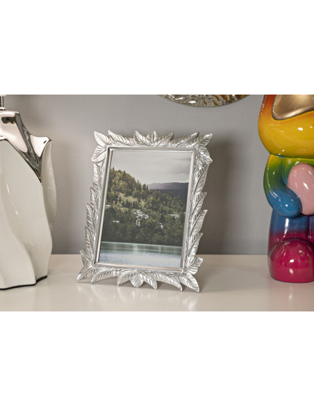 Cadre photo style tropical Feuilles pour photo 15x20 Résine Argenté Leavy 