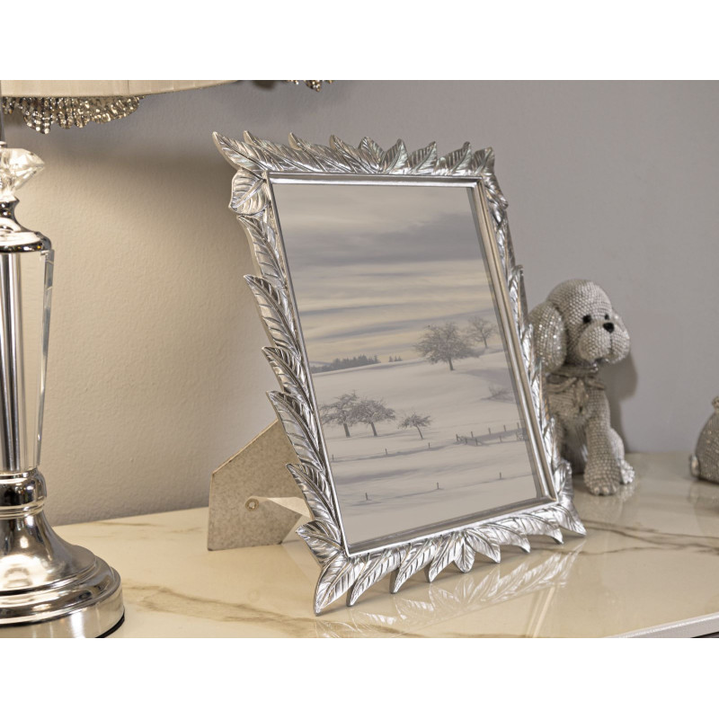 Grand Cadre photo style tropical Feuilles pour photo 20x25 Résine Argenté Leavy 