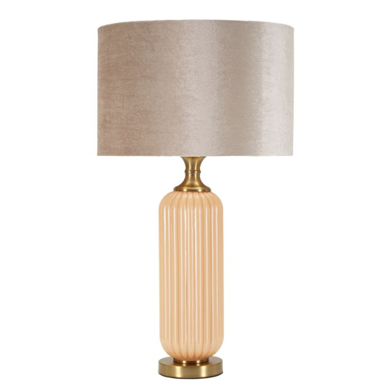 Grande Lampe à poser moderne chic Hauteur 64 cm Verre Beige rosé Tissu Beige Métal Doré Perly 
