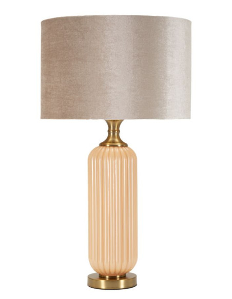 Grande Lampe à poser moderne chic Hauteur 64 cm Verre Beige rosé Tissu Beige Métal Doré Perly 