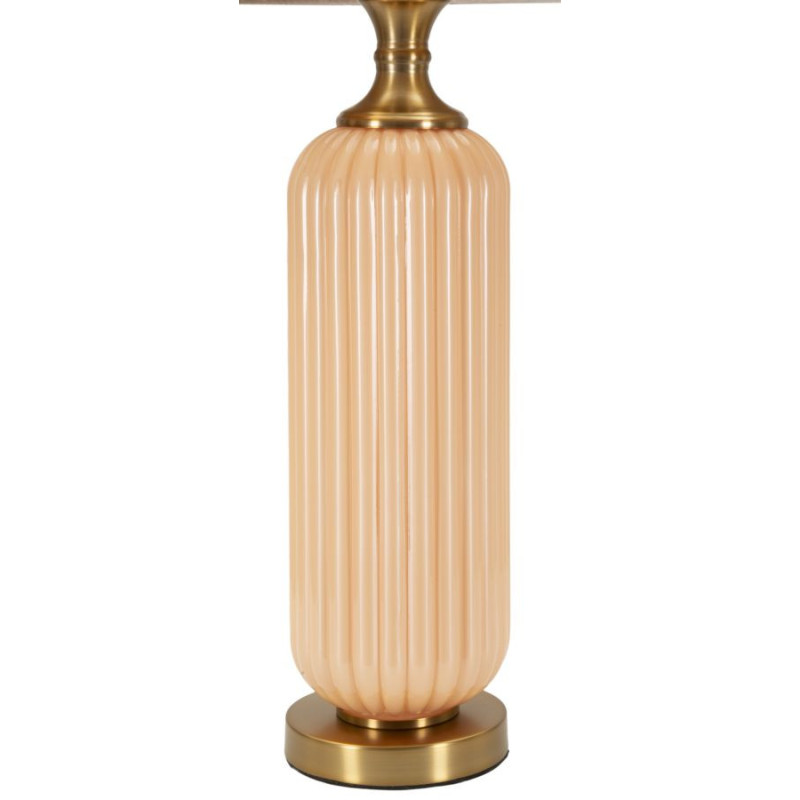 Grande Lampe à poser moderne chic Hauteur 64 cm Verre Beige rosé Tissu Beige Métal Doré Perly 