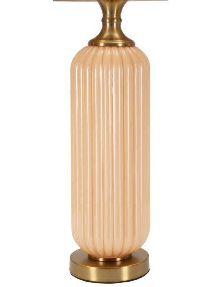 Grande Lampe à poser moderne chic Hauteur 64 cm Verre Beige rosé Tissu Beige Métal Doré Perly 
