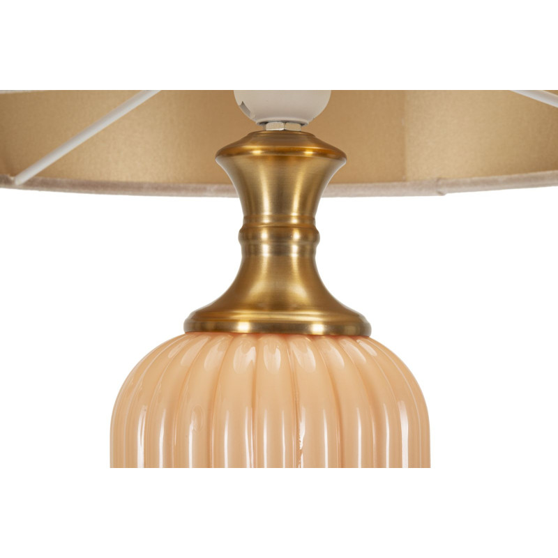 Grande Lampe à poser moderne chic Hauteur 64 cm Verre Beige rosé Tissu Beige Métal Doré Perly 