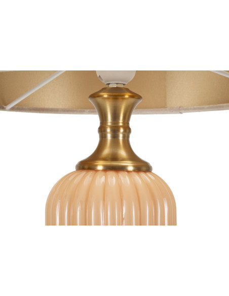 Grande Lampe à poser moderne chic Hauteur 64 cm Verre Beige rosé Tissu Beige Métal Doré Perly 