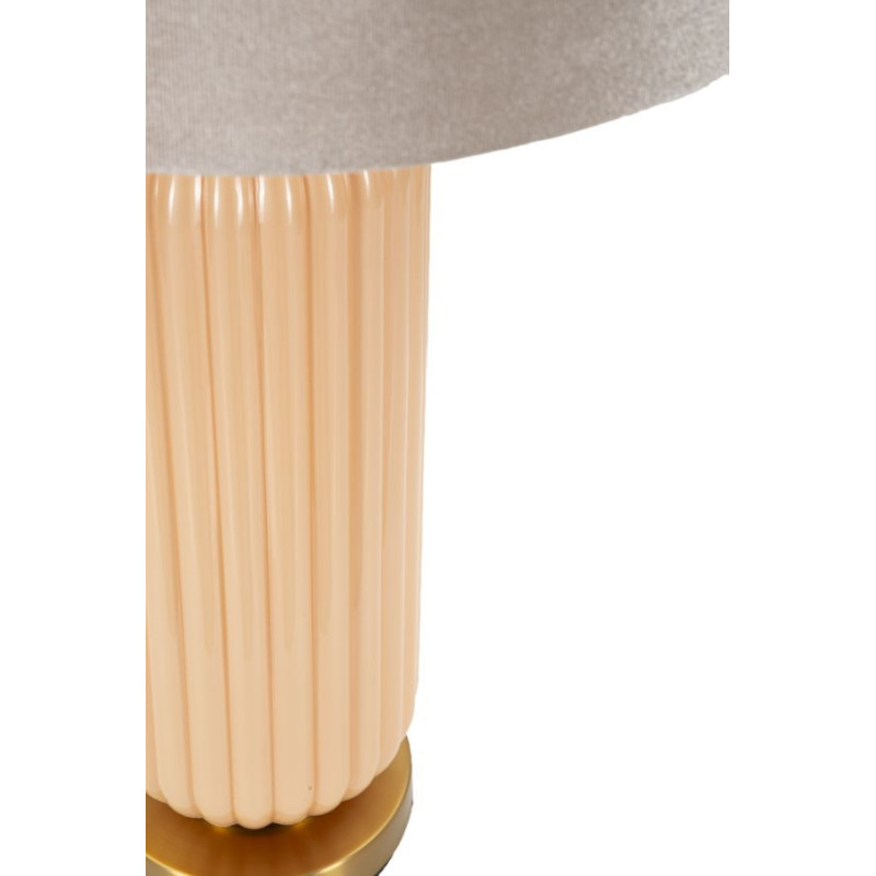 Grande Lampe à poser moderne chic Hauteur 64 cm Verre Beige rosé Tissu Beige Métal Doré Perly 