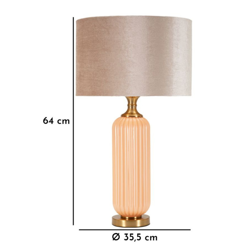 Grande Lampe à poser moderne chic Hauteur 64 cm Verre Beige rosé Tissu Beige Métal Doré Perly 