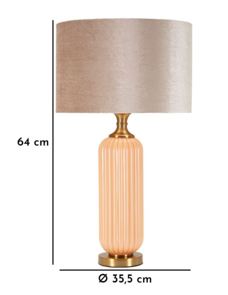 Grande Lampe à poser moderne chic Hauteur 64 cm Verre Beige rosé Tissu Beige Métal Doré Perly 