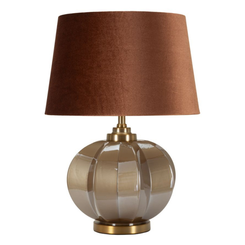 Lampe à poser moderne chic Hauteur 57 cm Verre Tissu Marron Métal Doré Praga 