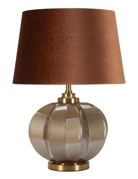 Lampe à poser moderne chic Hauteur 57 cm Verre Tissu Marron Métal Doré Praga 