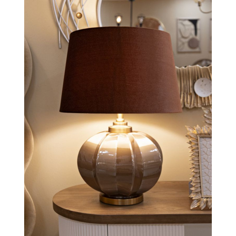 Lampe à poser moderne chic Hauteur 57 cm Verre Tissu Marron Métal Doré Praga 