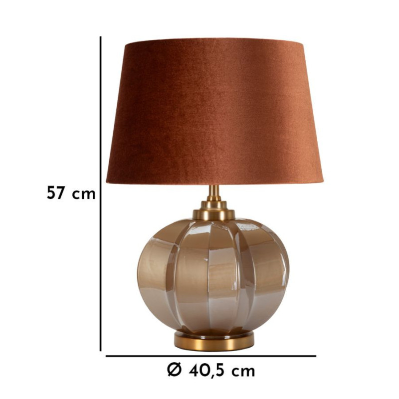 Lampe à poser moderne chic Hauteur 57 cm Verre Tissu Marron Métal Doré Praga 