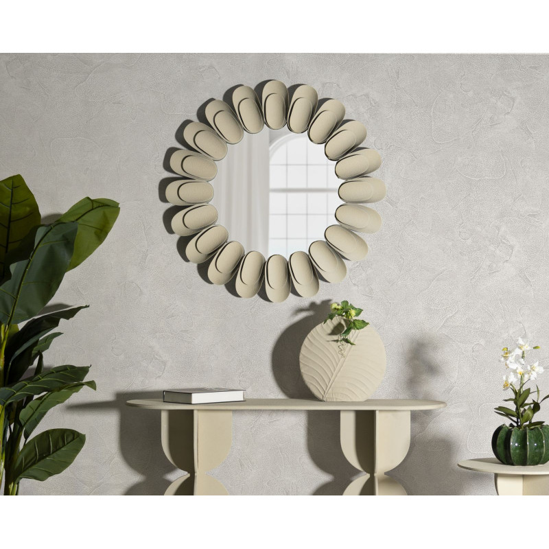 Miroir mural moderne chic Rond 85x85 Métal Blanc crème Dune 