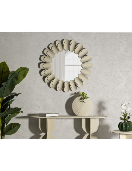Miroir mural moderne chic Rond 85x85 Métal Blanc crème Dune 
