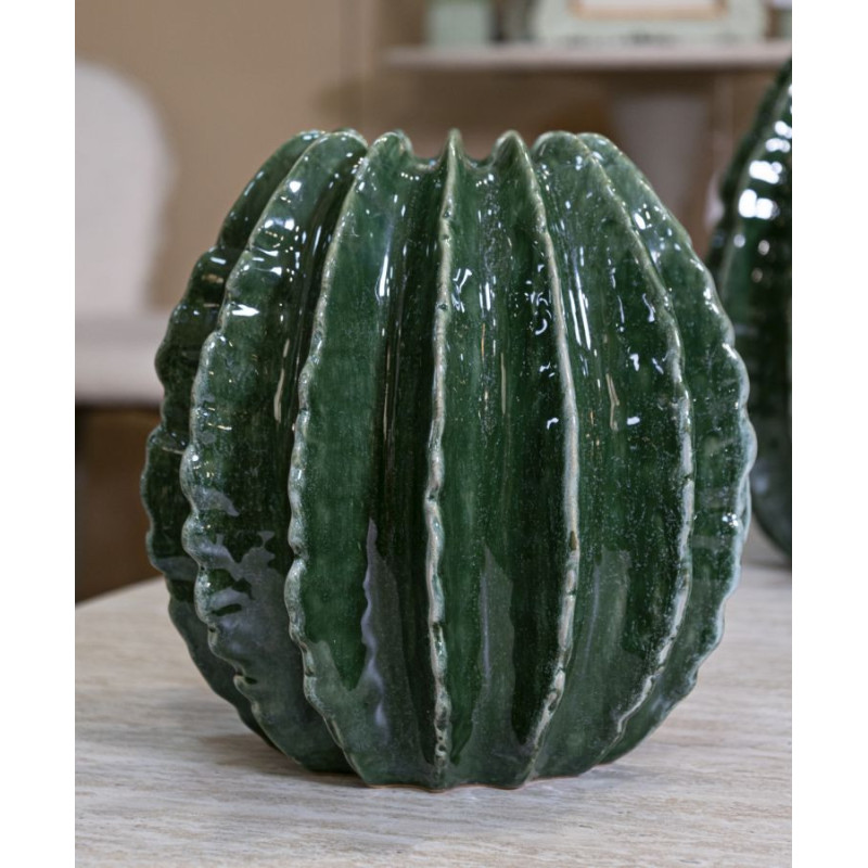 Vase original Boule Hauteur 24 cm Céramique Vert Cactus 