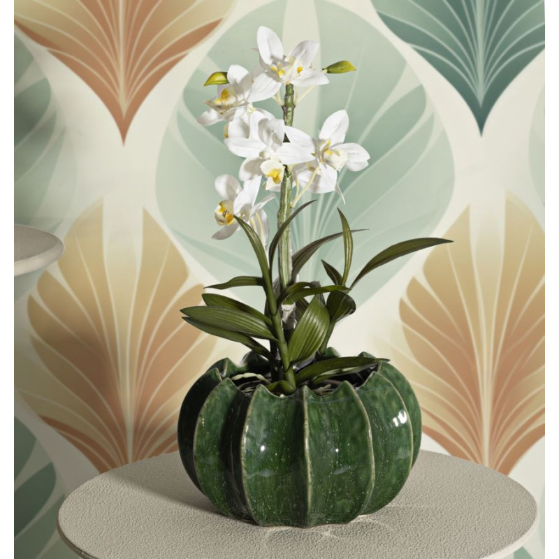 Cache pot original Rond Diamètre 22 cm Céramique Vert Cactus 