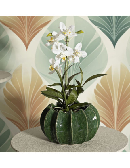 Cache pot original Rond Diamètre 22 cm Céramique Vert Cactus 